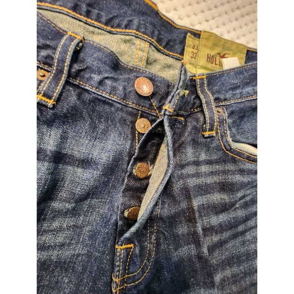 Hollister Mens 33 x 32 Balboa Classic Straight Button-Fly Dark Wash‎ Denim Jeans - Picture 7 of 7
